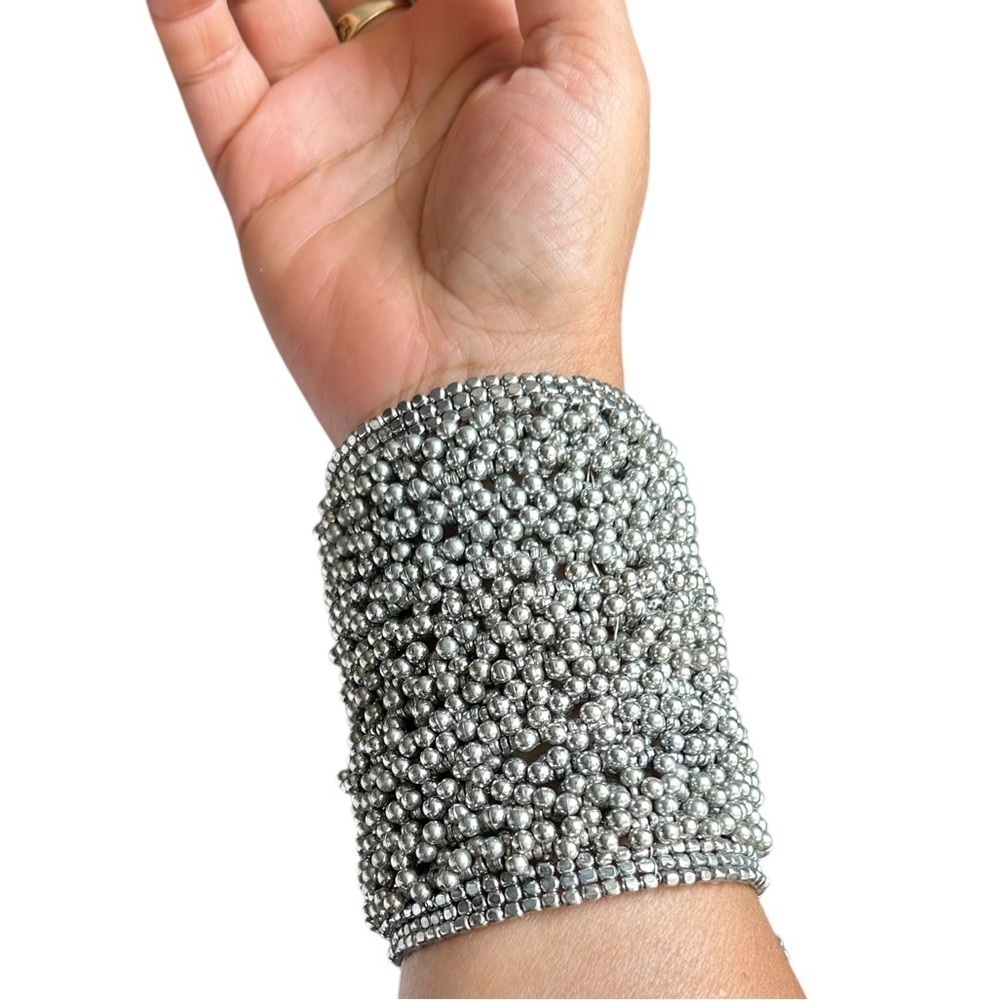 Zara Silver Cluster Beaded Cuff Bracelet